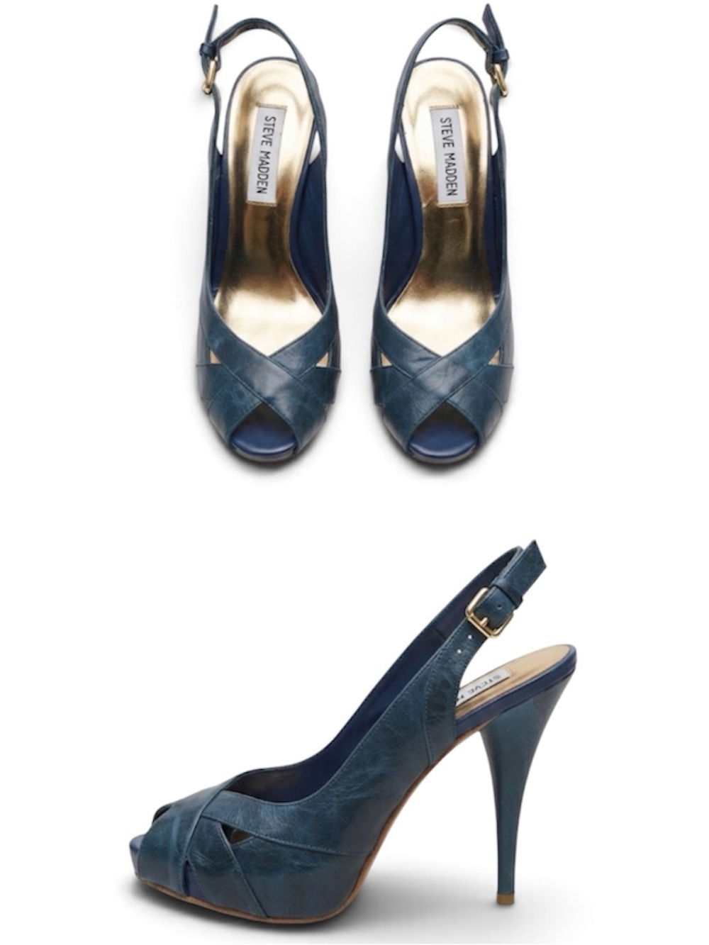 STEVE MADDEN Marlene Teal Leather Slingback Heels